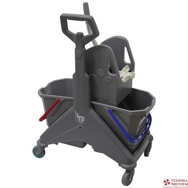 TTS Nickita,двухведерная уборочная тележка с отжимом и ручкой, 2х15 л, серый цвет