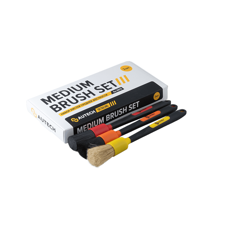 Кисточки средней жёсткости для очистки салона авто Medium Brush Set, комплект 3 шт