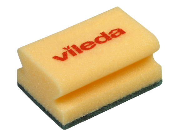 Губка Vileda Professional, средняя жесткость, 95х70х45 мм, зеленый абразив,желтая