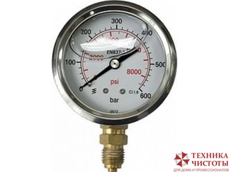 MO07008 Манометр 63 мм,1/4 внеш, вход вертикальный, 400bar, нерж.сталь