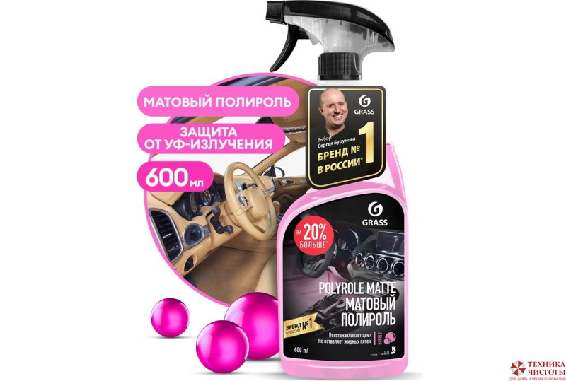 Grass Полироль-очиститель пластика матовый - Polyrol Matte, бабл гам, 600 мл