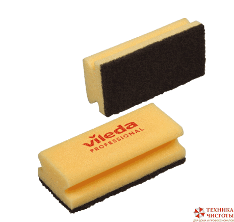 Губка Vileda Professional, максимальная жесткость, 150х70х45, черный абразив,желтая