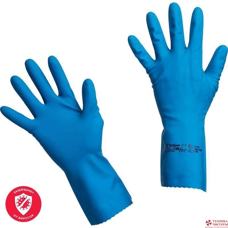 Перчатки латексные Многоцелевые Vileda Professional, синие (размер 8.5-9, L)