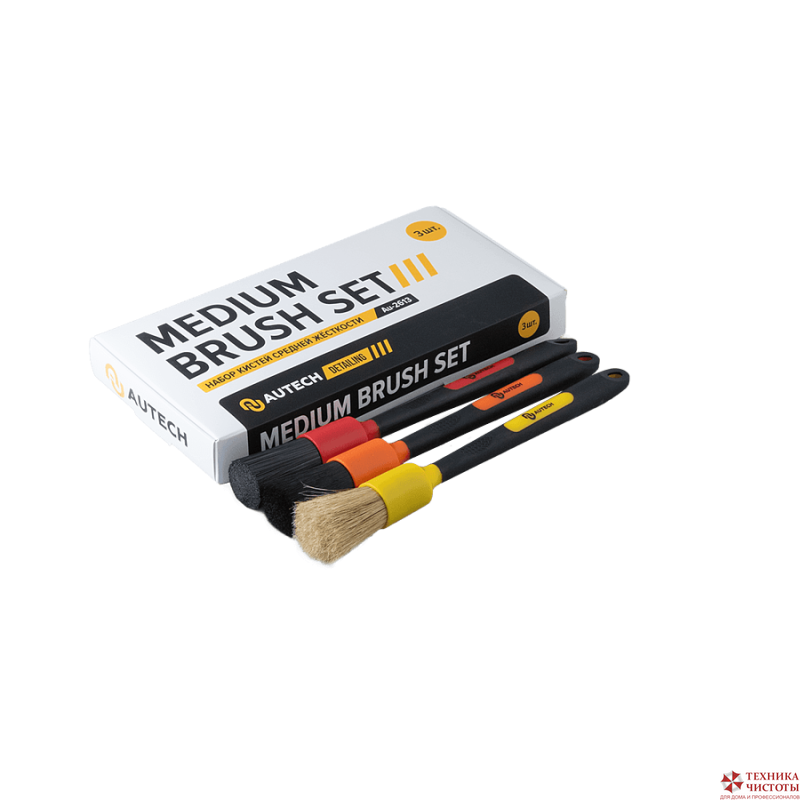 Кисточки средней жёсткости для очистки салона авто Medium Brush Set, комплект 3 шт