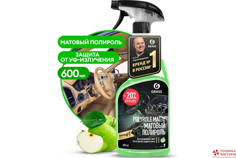 Grass Полироль-очиститель пластика матовый - Polyrol Matte,запах яблока, 600 мл