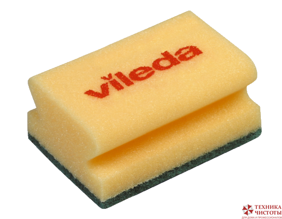 Губка Vileda Professional, средняя жесткость, 95х70х45 мм, зеленый абразив,желтая