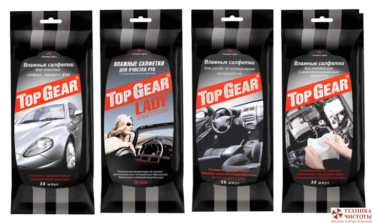Салфетки влажные Top Gear для стекол и зеркал (30шт/уп)